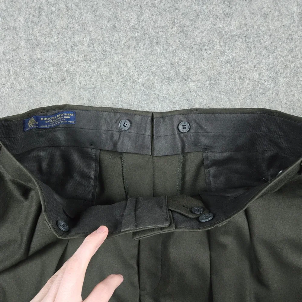 Vintage Brooks Brothers Dress Pants Mens 37 Green Wool Pleated Cuffed USA New